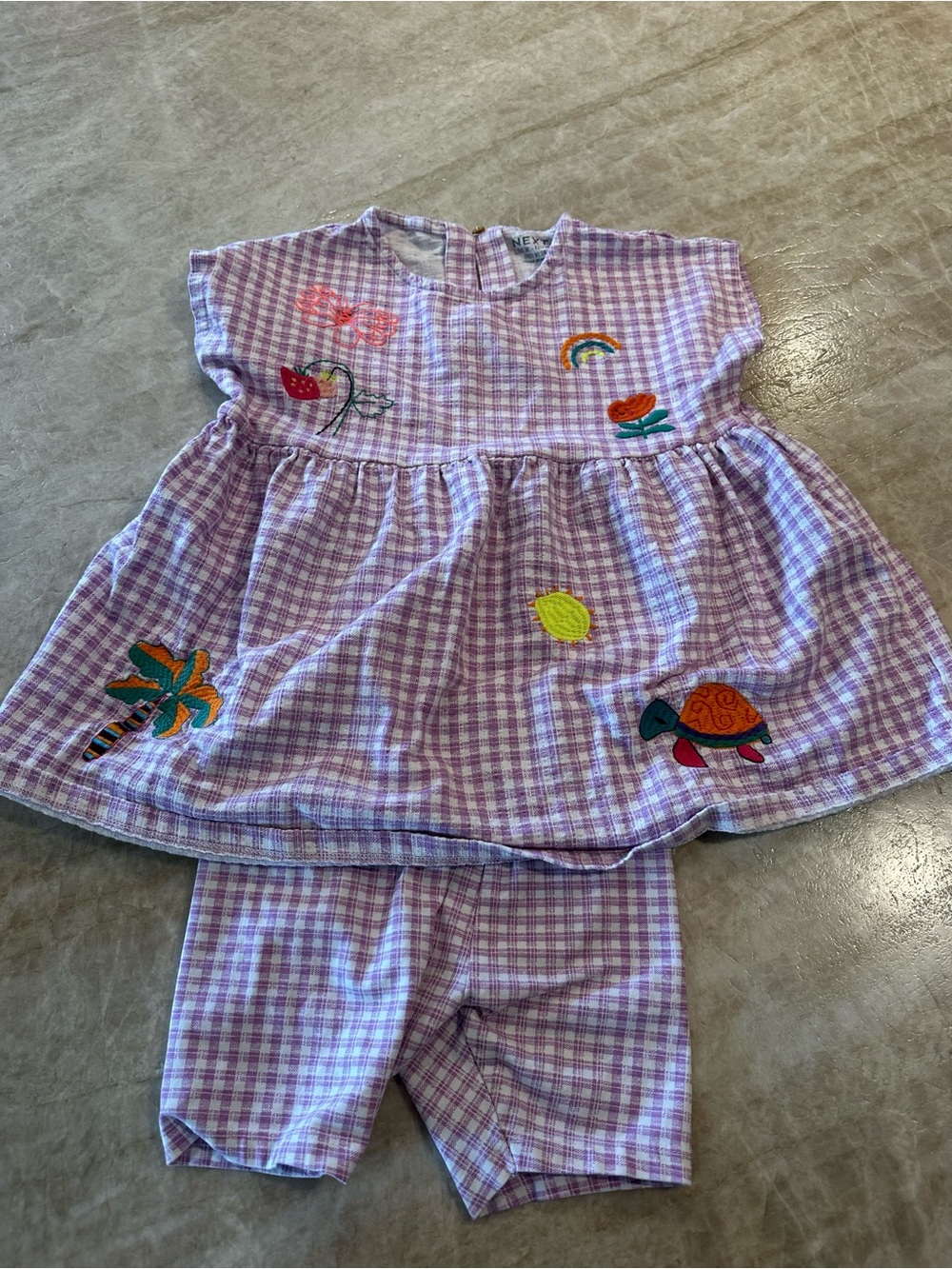 Next Lilac Gingham Knit Top and Nike shorts set size 6/7 turtle summer